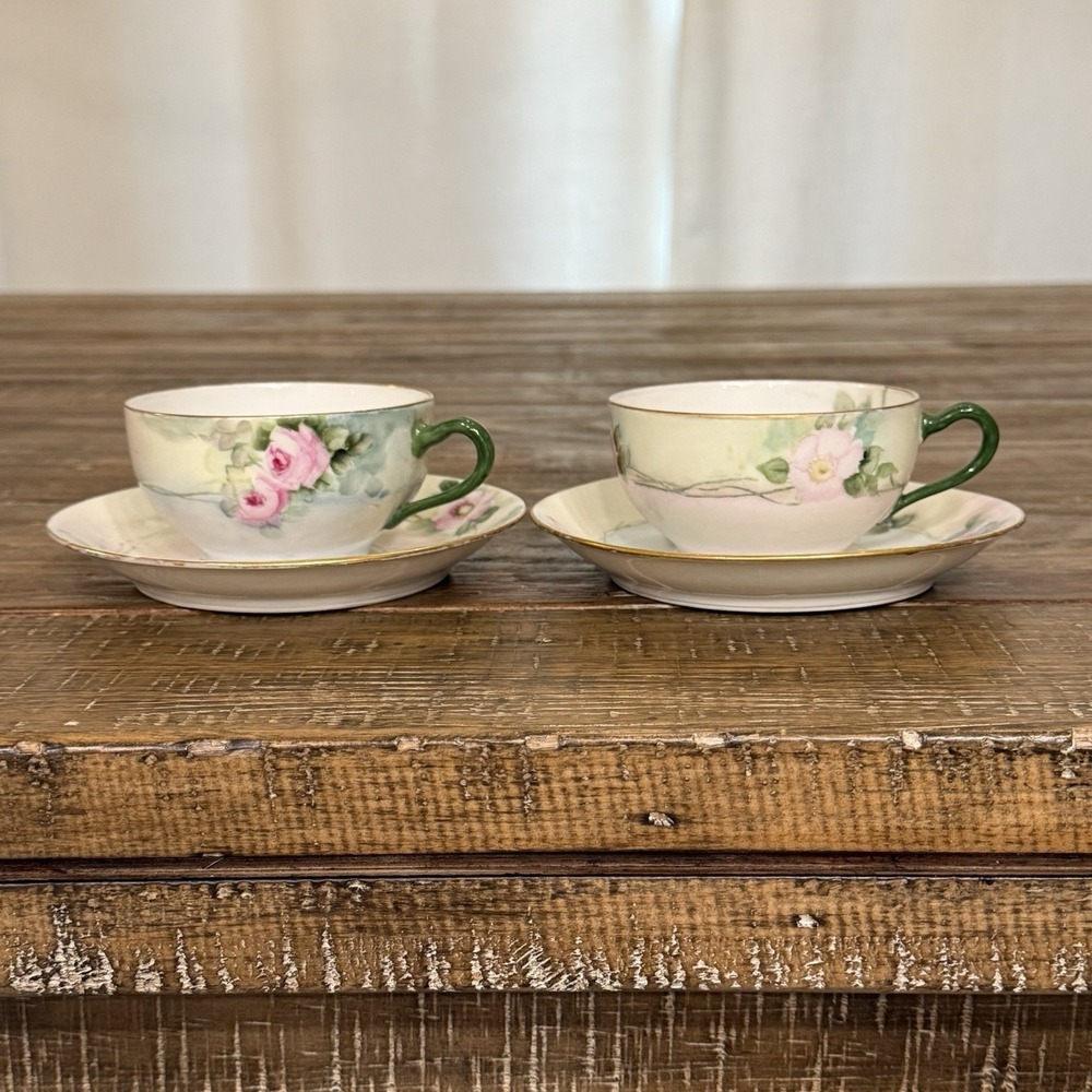 Vintage Theodore Haviland Limoges France Teacup Saucer Set of 2 Floral Cottage